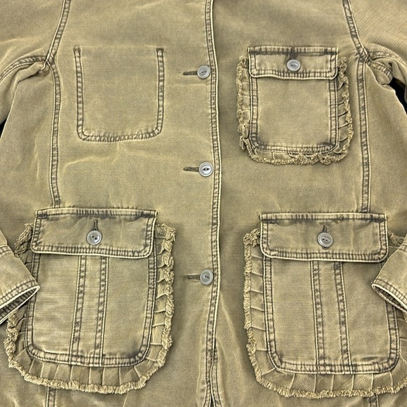Anthropologie Olive Green Patch Ruffle Pockets Size Small Jacket - Picture 6 of 15